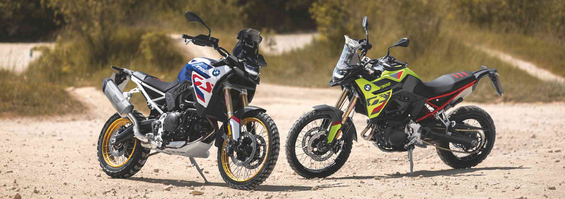Two BMW Motorcycles standing in a desert in Southern California.
