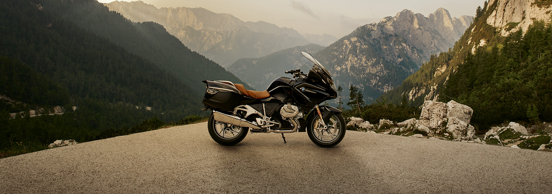 A BMW Motorcycle standing near mountains in Southern California.